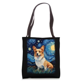 Corgi Dog Starry Night Painting Tote Bag