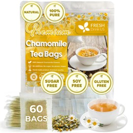 60 Chamomile Tea Bags, 100% Natural and Pure Chamomile Flowers, Eco-conscious Tea Bags. Chamomile Flower Herbal Tea. No Sugar, No Caffeine, No Gluten, Vegan.