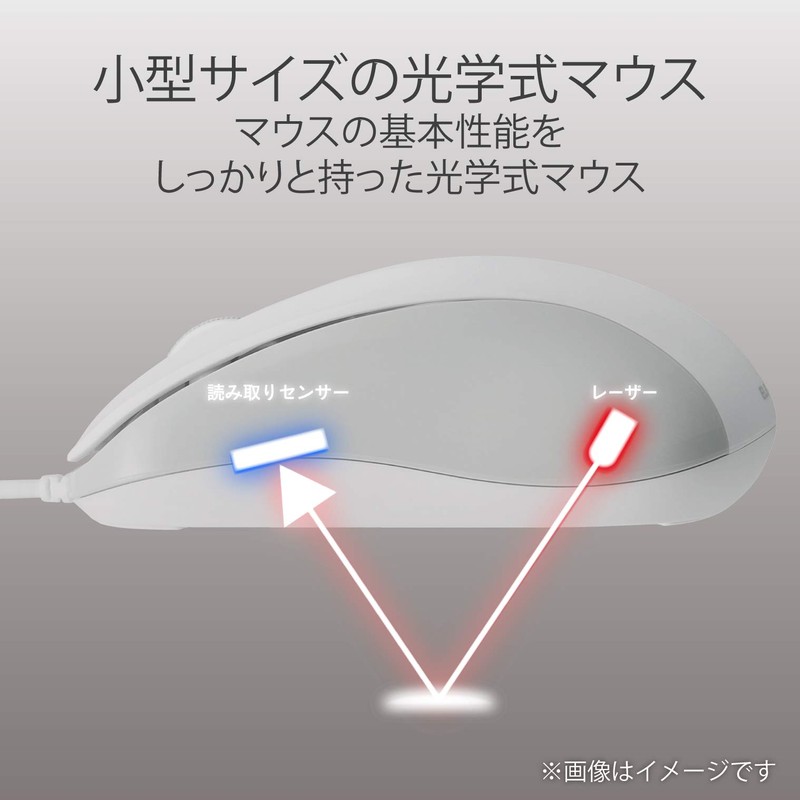 Elecom M-S2ULWH/RS Mouse, Wired, Medium, 3 Buttons, USB, Laser, White,