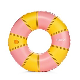 FUNBOY Giant Vintage Pink & Yellow Stripe Inflatable Pool Float with Cup Holder 48" Pool Float for Adults Inner Tube Pool Toys Swim Rings Swimming Pool Accessories&Lounger Float for Pool Party&Summer