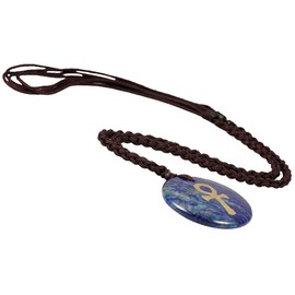 Nupuyai Engraved Stone Egyptian Ankh Cross Chain for Men and Women Crystal Stone Pendant Necklace Amulet Lucky Charm with Adjustable Nylon Rope, Nylon Lapis Lazuli Nylon, Lapis Lazuli