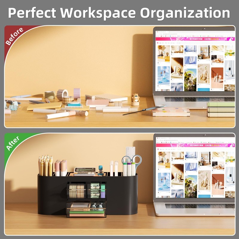 Marbrasse Desk Organiser with 3 Drawers,Multi-Functional Pen Holder,Desk Tidy and