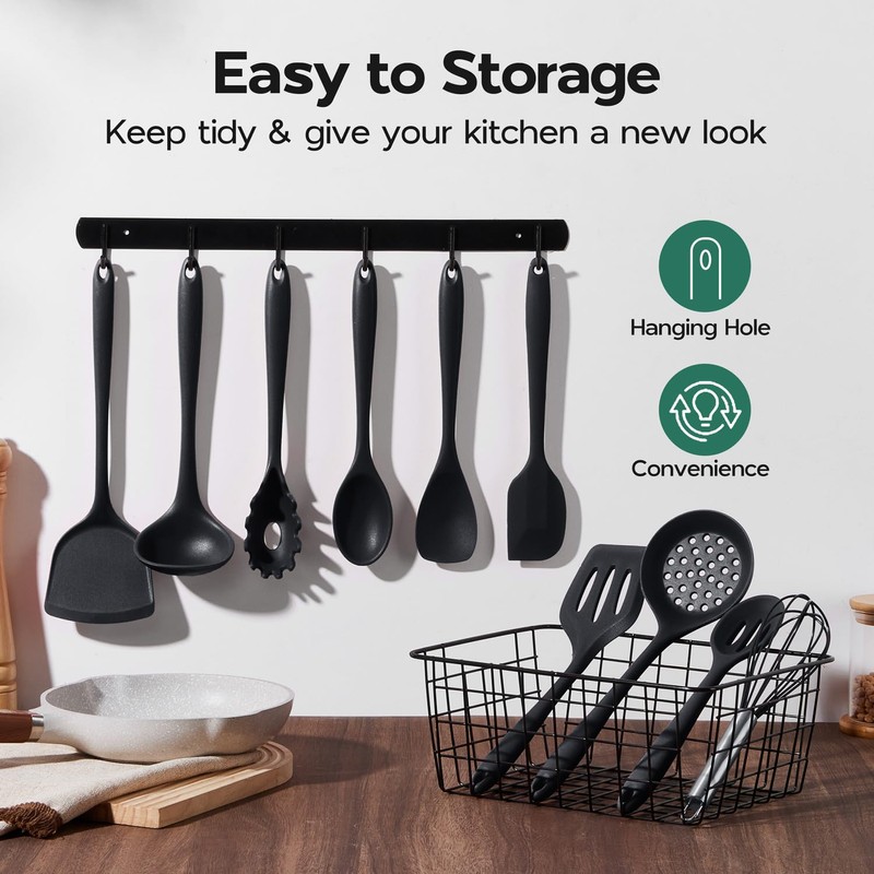 Onader Silicone Cooking Utensils Set, 10 Pieces Black Kitchen Utensils