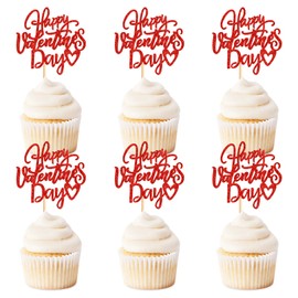 Keaziu - Paquete de 24 adornos para magdalenas de San Valentín, color rojo para decoración de pasteles, San Valentín, boda, fiesta, suministros de día festivo, color rojo 1