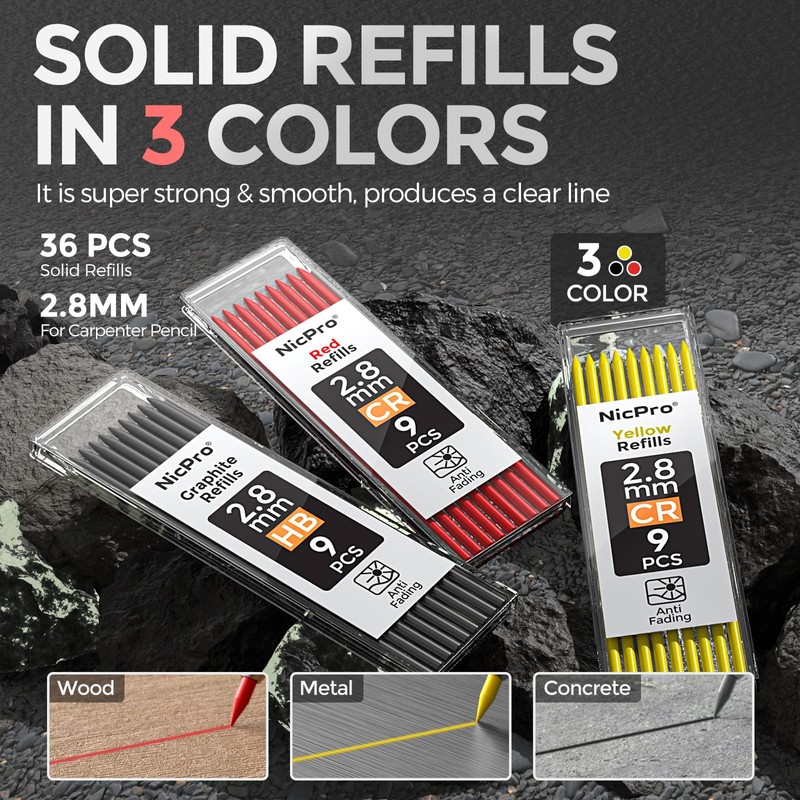 Nicpro CP3000 Carpenter Pencils with Sharpener, 2 Pack Mechanical Pencil