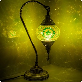 Yarra-Decor Turkish Moroccan Lamp with Bronze Base 3 Color Options Handmade Swan Neck Tiffany Mosaic Glass Bedside Lamps for Bedroom (LED Bulb Included)(6)