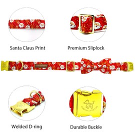 Elegant little tail Christmas Dog Collar, Christmas Pet Collar, Dog Collar with Bow, Cute Dog Collar, Puppy Collar, Adjustable Dog Collar for X-Large Dogs