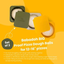 Babadoh BIG Pizza Dough Proofing Silicone Containers with Lids | Pizza Making Accessories | Set of 6 | Multi Yellow (2 Dough, 2 Olive, 2 Yellow) | Big Size (make 12"-16" Pizzas)