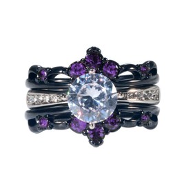 Ringcrown 1CT CZ 3pcs Black Gold Plated Wedding Ring Sets for Women Engagement Ring His Her Rings