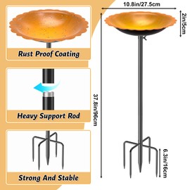 MeyRoliz Metal Bird Bath for Outside, Detachable Birdbath Birdfeeder Bowl, Freestanding Birdfeeders Bird Bath Bowl for Garden (Orange)