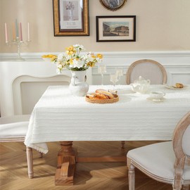 Bringsine White Table Cloth Rectangle 55 x 70 Inches for Parties, Rosette Wedding Tablecloth Party Table Decor Satin Floral Table Cover for Baby Shower Fall Home Decorations