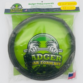 12.5-Inch Single Ring Rebar Form Kit – Includes 3 Rings & 12 Badger Grip Clips for Concrete Reinforcement