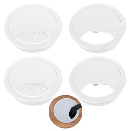 JIEYAO Pack of 4 Cable Grommet Desk, Cable Pass 60 mm Plastic Desk Cable Grommet Table Round for Table Office Desks (White)