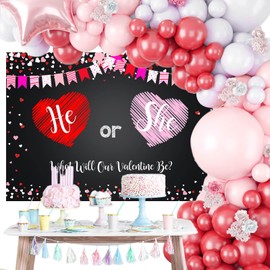 Mocsicka Gender Reveal Backdrops for Valentine's Day Theme Baby Shower He Or She Gender Reveal Baby Shower Party Backdrop Valentine Party Decoration Backdrops Banner for Photography (7x5ft)