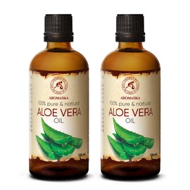 Aloe Vera Oil 2 x 100 ml - Aloe Barbadensis - Brazil - Aloe Vera Oil Base Oil 200 ml - Refined - Intensive Care for Face - Body - Hair - Nails - Hands - Massage