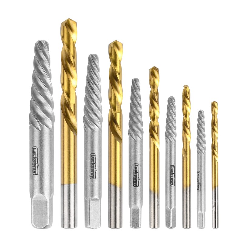 Luckyway 10-Piece Screw Extractor and Left Hand Drill Bit Set,