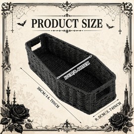 Goth Storage Basket for Bathroom Black Coffin Tray Woven Paper Rope Basket