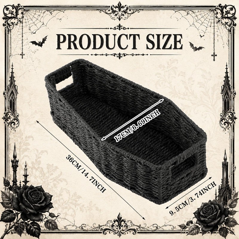 Goth Storage Basket for Bathroom Black Coffin Tray Woven Paper