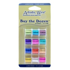 Artistic Wire, 28 Gauge / .32 mm Silver Plated Tarnish Resistant Colored Copper Craft Wire, Buy-The-Dozen, Assorted Colors, 5 yd / 4.5 m Each, 12 spools