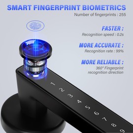 UCMDA Smart Lock - Fingerprint Door Lock with Handle, Keyless Entry Door Knob with APP/Code/Keys/Fingerprint, Electronic Keypad Deadbolt Lock for Home Hotel, Door Lock Set with Bluetooth Control,Black