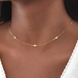 MARLION JEWELS Necklace for women in 925 silver with precious zirconia inlay. Silver chain for women ideal as a gift. Necklace for women. Jewellery for women, Gold - silver