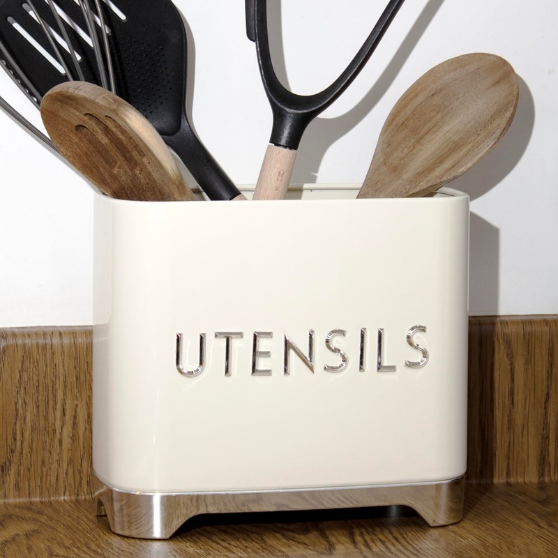Darthome Vanilla Cream Kitchen Utensils Pot 20x17.5x10cm Glossy Metal Cutlery