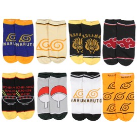 Bioworld Naruto Shippuden Men's Hidden Leaf Kanoha Anime Mix and Match Ankle Socks 8 Pair