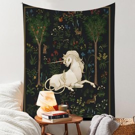 Unicorn & Floral Pattern Tapestry, Vintage Forest Garden Pattern Hanging Blanket, Wall Art Decoration for Home Living Room Bedroom, Home Decor Ideas - pattern: Unicorn, Size: 130cmx150cm