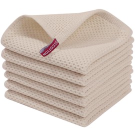 smiry Cotton Kitchen Dish Towels, 12" x 12", 6 Pack Waffle Weave Kitchen Towels, Ultra Soft Absorbent Quick Drying Dish Cloths, Beige