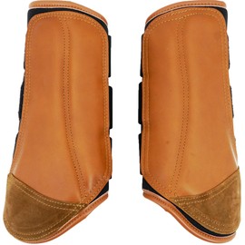 QMYBROW Brushing Horse Boots Equine Boots | Protective Gear and Training Equipment | Neoprene,Waterproof Cloth and Genuine Leather (Brown, Cob (Medium))