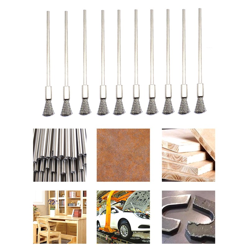 10Pcs Wire Steel Cleaning End Brushes Pens and 5Pcs Copper