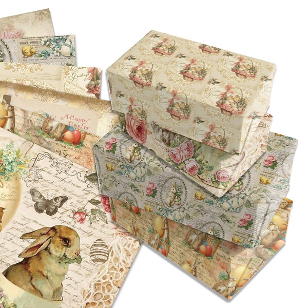 littkeef cliaet Easter Pattern Wrapping Paper Set, 12 Sheets Easter