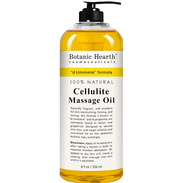 Botanic Hearth Anti Cellulite Massage Oil - Cellulite Oil for Thighs and Butt Firming - Unique Blend of Massage Essential Oils - Improves Skin Tone, Skin Firmness & Tightness - 8 fl oz