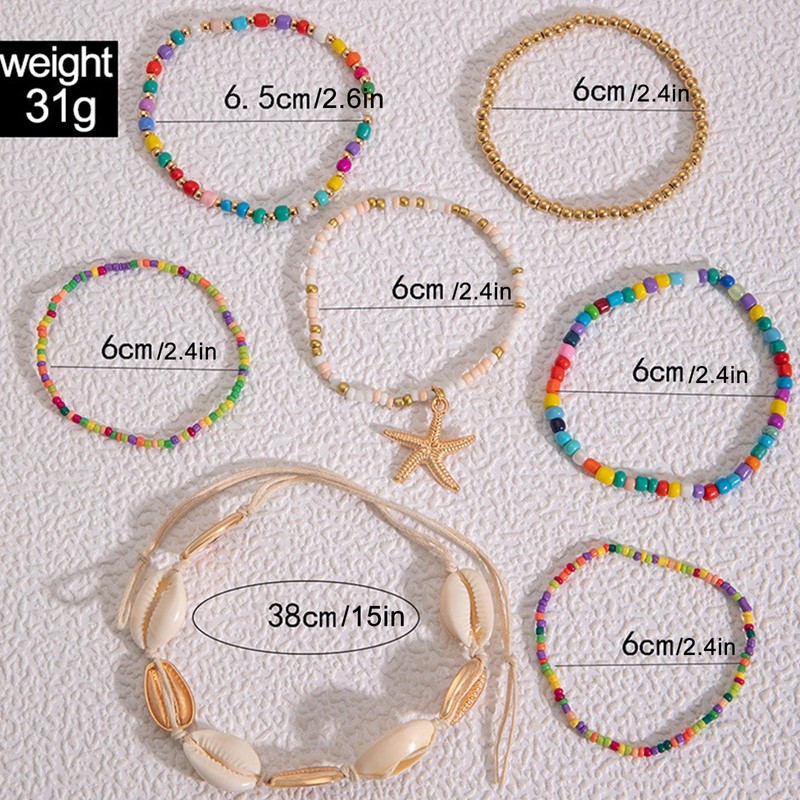 Luolinice 7PCS Shell Bracelet for Women Boho Layered Seashell Bracelet