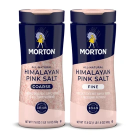 Morton Himalayan Pink Salt Set - Fine (17.6 oz) & Coarse (17.6 oz), 2-Pack, All-Natural, Perfect for Baking, Blending, Cooking & Finishing