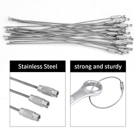 ZJchao 20 Unids/Bolsa Llaveros de Alambre de Acero Inoxidable Cable Cuerda Llavero con Tornillo de Bloqueo de Plata