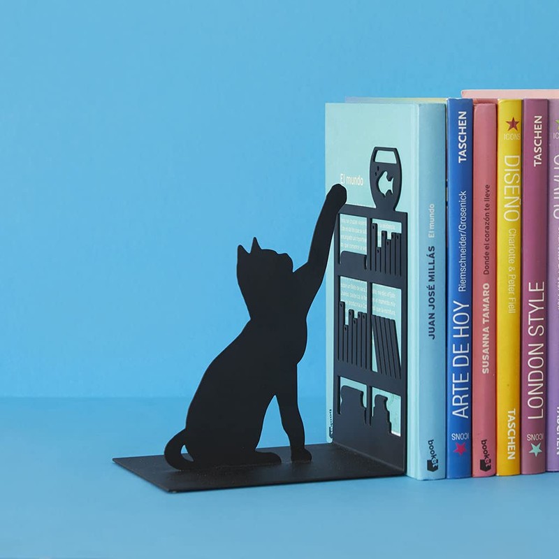 balvi Bookend Fishing Cat Black Colour Bookend with Decorative Figure