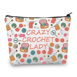 PLITI Crochet Gift for Knitters Crochet Lover Gift Crazy Crochet Lady Makeup Bag Knitting Themed Gift Knitting Project Bag (Crazy Crochet LadyU)