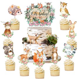 25pcs Woodland Animal Cupcake Toppers - Baby Shower Decorations for Woodland Party Supplies