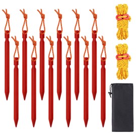 Pack of 12 Camping Pegs, 18 cm/7 Inch Tent Pegs, Aluminium Alloy Tent Pegs with Drawstring, Camping Pegs for Outdoor Camping, Travel, Hiking, Beach, Robust (Red)