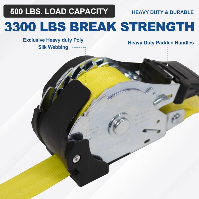 Leyso 2 Inch x 6 Ft Retractable Ratchet Straps, Auto