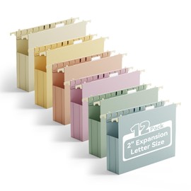 Ansook Plastic Hanging File Folders Letter Size,Heavy Duty 2" Extra Capacity File Folder with Tabs,12 Pack File Cabinet Folders for Documents,Morandi Colored File Folders for Home and Office Bulk File