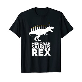 Hanukkah T-Rex Menorasaurus Funny Jewish TRex Dinosaur T-Shirt