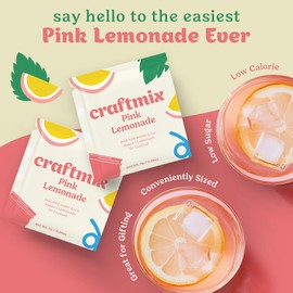 Craftmix Pink Lemonade Mix, 12 Packets, Easy Powder Drink with Real Fruit, Low-Sugar, Vegan, Low-Carb, Non-GMO, Dairy-Free, Gluten-Free, Flavored Water Enhancer, On-the-Go Water Flavoring Packets