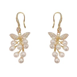 YDSURE Swinging Zircon Pearl, French Style, Silver Needles, Hypoallergenic, Popular Earrings, 18K Gold Earrings, 925 Silver, Sterling Silver Silver Copper, No Gemstone