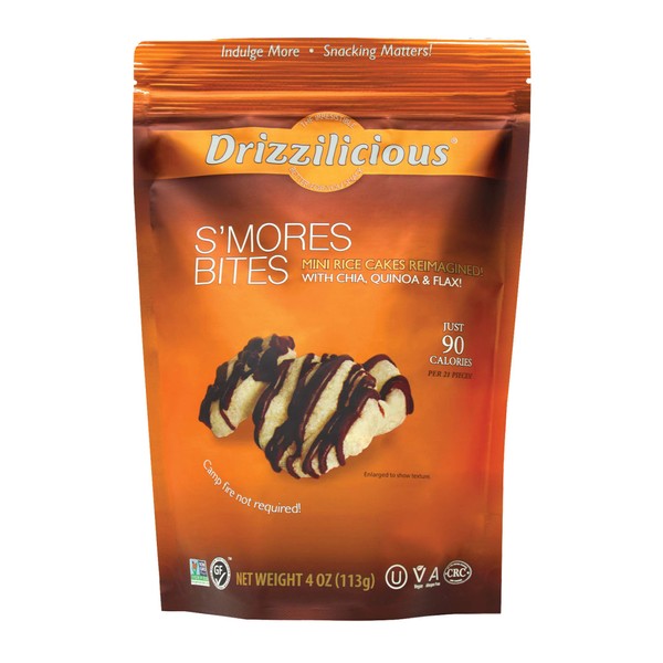 Drizzilicious S'mores 4oz 6-Pack | | Mini Snack Chocolatey Rice Cakes | Vegan Air Popped Chia, Quinoa, Flax Smore Snacks