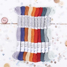 ThreadArt Premium Egyptian Long Fiber Cotton Embroidery Floss Thread Kit in Autumn Harvest Colors - Six Strand Set for Hand Embroidery, Friendship Bracelets, Cross Stitch and Crafts