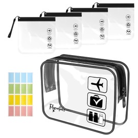 5Pcs Airport Security Liquid Bag Set, Leakproof TSA Approved Clear Toiletry Bag, Small Waterproof Liquids Wash Bags, Travel Transparent Aeroplane Bags with 16 Label Stickers for Men Women