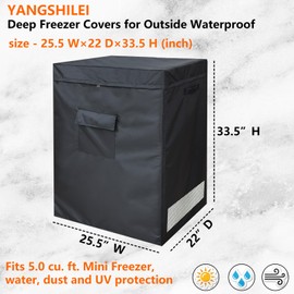 Deep Freezer Covers for Outside (22"D x 25.5"W x 33.5"H) Compatible Chest Freezer 5 Cubic Feet, Waterproof Outdoor Freezer Cover Top With Zipper to Open, All-season Protection, Black