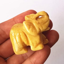 Manekieko Natural Yellow Jade Elephant Crystal Decor, Pocket Crystals and Healing Stones Figurine 38 mm Room Decoration